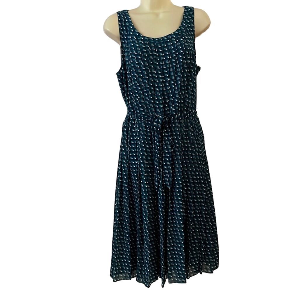 Halogen size 12 Teal blue Geometric Print Chiffon Dress Pleated SKirt Lined